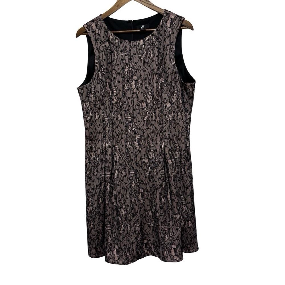 Jason Wu JW Dress Womens XL Black Pink Floral Lace Sleeveless Knit Knee Length